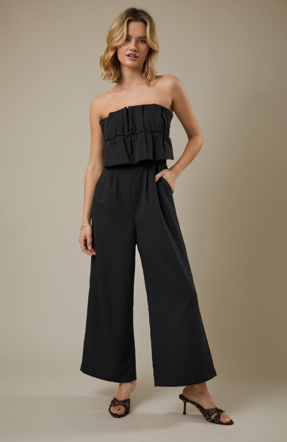Black Ruffle Bodice Jumpsuit
