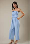 Light Blue Ruffle Bodice Jumpsuit