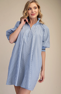 Blue Mock Neck Band Puff Sleeve Casual Mini Dress