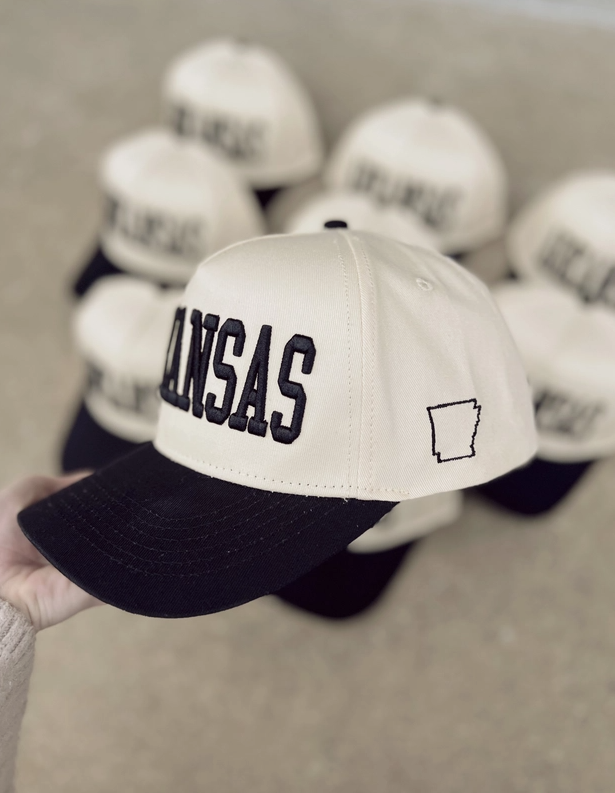 Black & Cream Embroidered Arkansas Trucker Hat