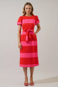 Lolli Striped Puff Sleeve Midi Dress