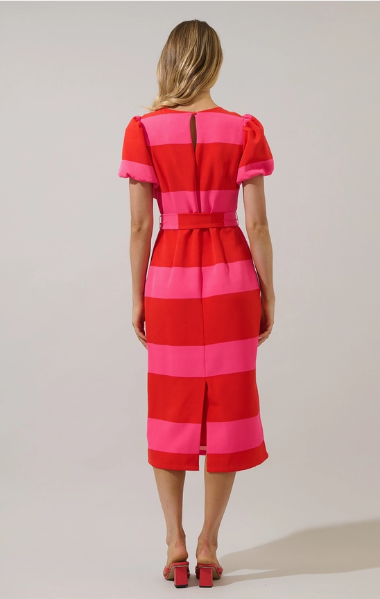 Lolli Striped Puff Sleeve Midi Dress