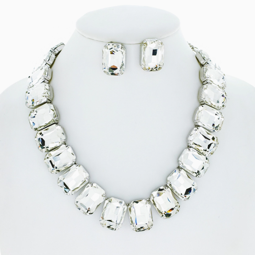 Crystal Octagon Cut Collar Necklace Set