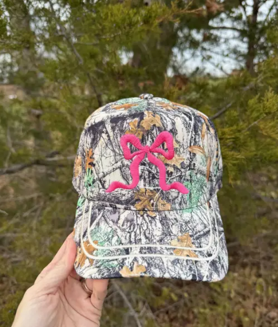 Camo Trucker Hat w/Embroidered Pink Bow