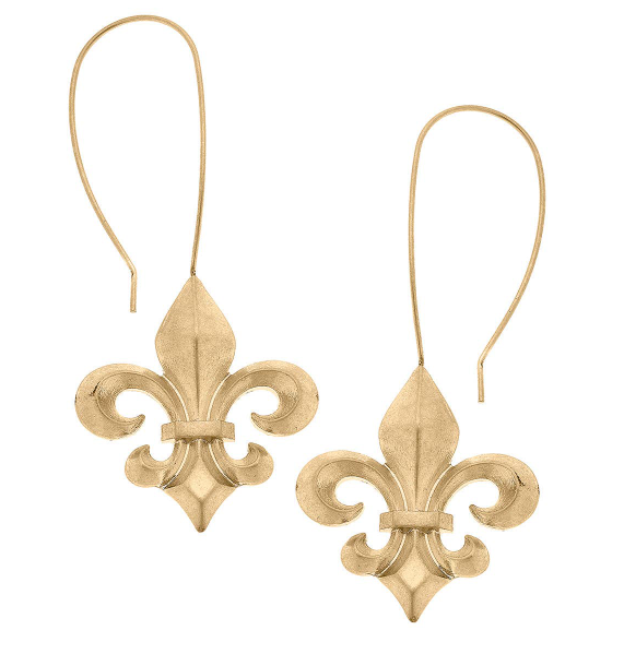 Allure Bourbon Fleur de Lis Statement Earrings in Worn Gold