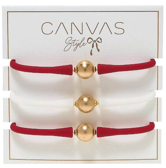 Bali Gold Bracelet of 3 in Red & White