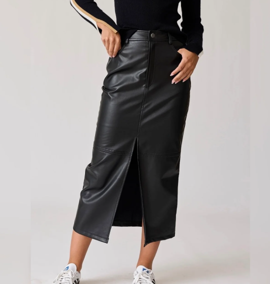 Black Faux Leather Maxi Skirt