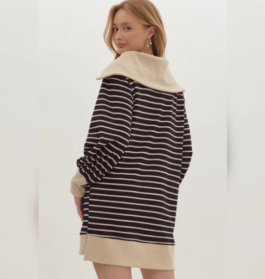 Black Striped Quarter-Zip Sweater Dress