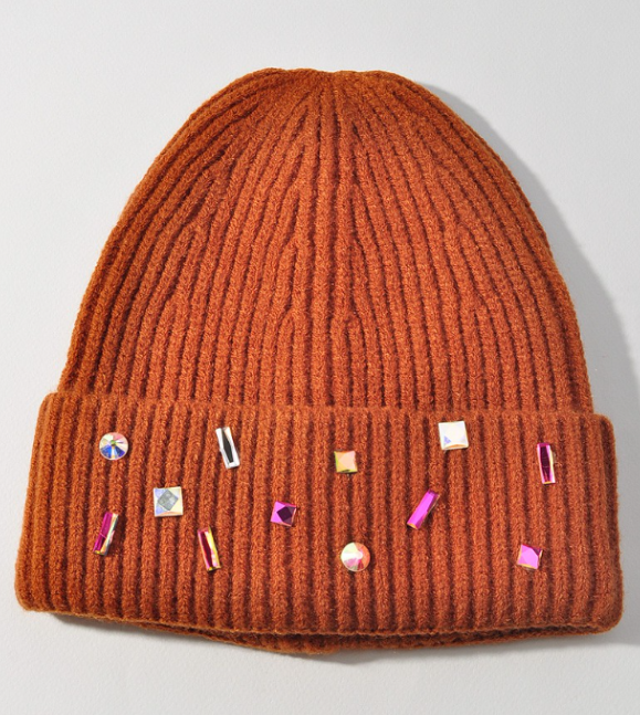 Brown Crystal Beanie