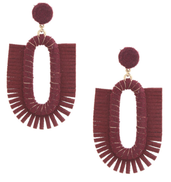 Burgundy Suede Oval Earrings