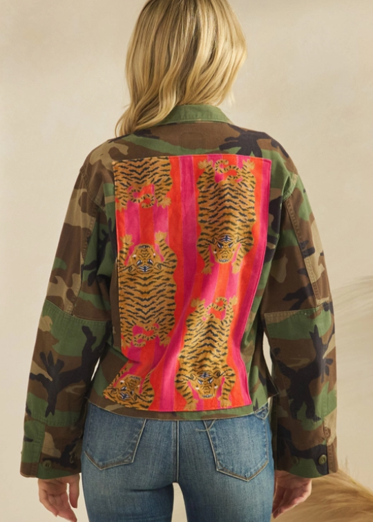 Camo Jacket with Tiger Print Contrast
