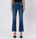 Dark High Rise Raw Side Step Hem Bootcut Jeans
