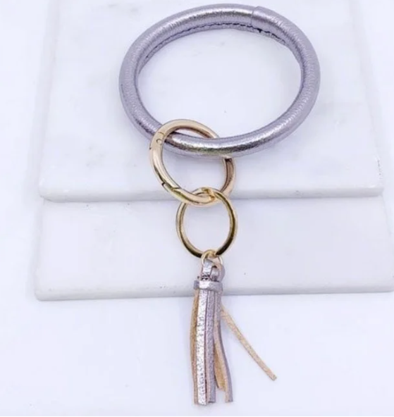 DESIGNER INSPIRED LEATHER KEY CHAIN HEMATITE
