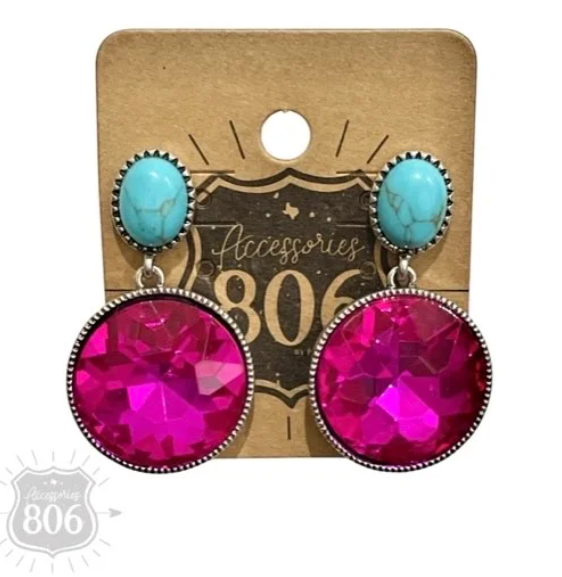 Fuchsia & Turquoise Stone Post Earrings