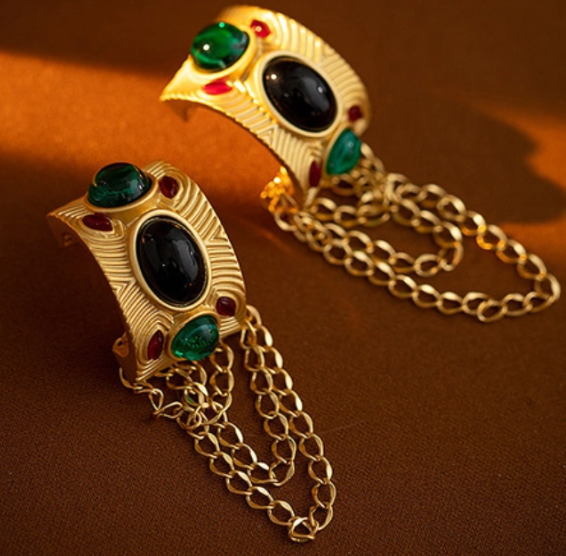 Gold Tasseled Cuff Earrings