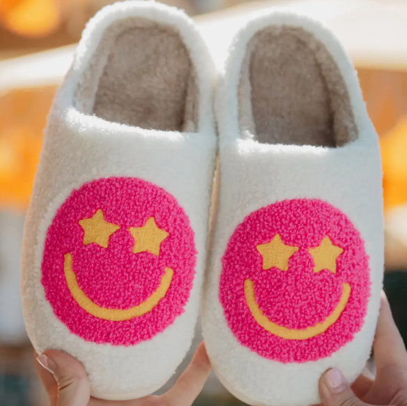 HOT PINK STAR EYED SMILEY SLIPPERS