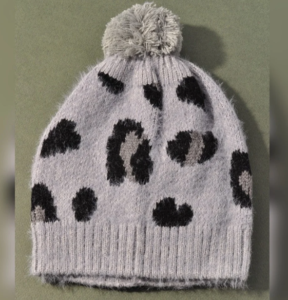 LEOPARD BEANIE GREY