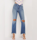 Medium Wash High Rise Distressed Straight Jeans