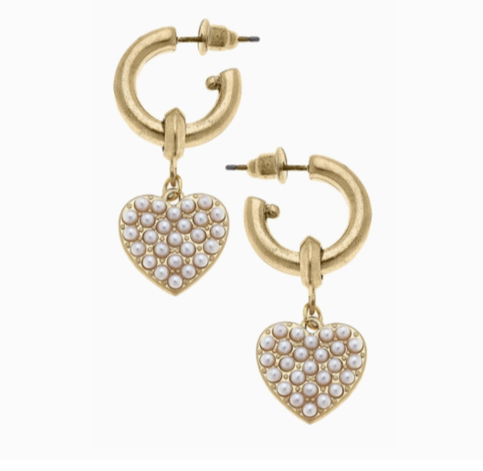 Meryl Pearl Studded Heart Drop Hoop Earrings