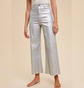 Metallic Silver High Rise Cropped Wide Leg Pants