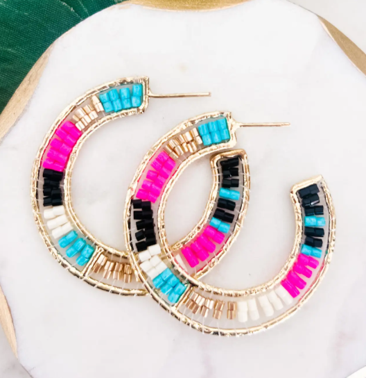 Multicolor Beaded Hoop Earrings