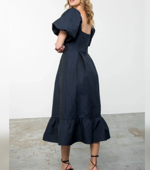 Navy Textured Midi Dress