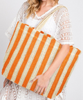 ORANGE STRIPED STRAW TOTE