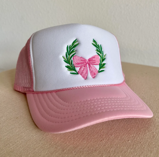Pink Bow Embroidered Trucker Hat