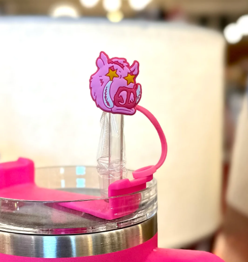 Preppy Pink Razorback Tumbler Straw Topper