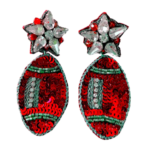 Red Football Beaded Earrings