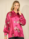 RED GAMEDAY SATIN BUTTON DOWN