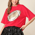 Red Sequin Football Patch Top