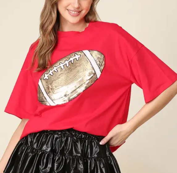 Red Sequin Football Patch Top