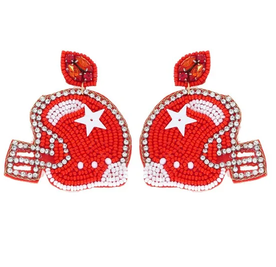 RED/WHITE BEADED HELMETS EARRINGS