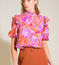Rust & Purple Floral Ruffle Top