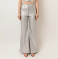 Silver Faux Leather Wide Leg Pants
