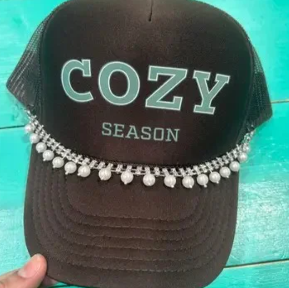 Silver Faux Pearl & Rhinestone Trucker Hat Chain