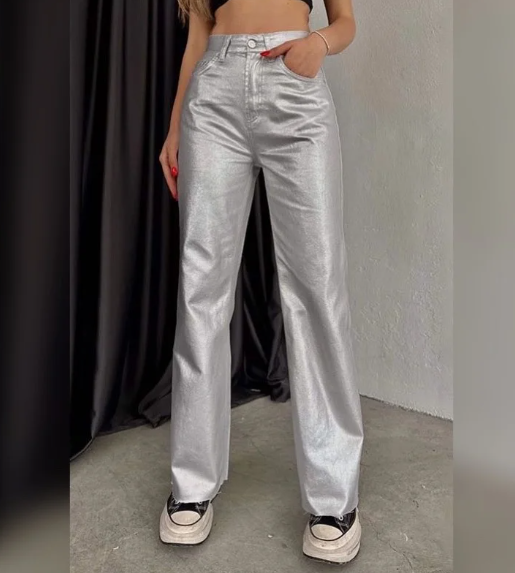 Silver Metallic Flare Pants