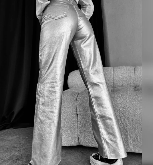 Silver Metallic Flare Pants