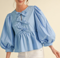 Sky Blue Peplum 3/4 Sleeve Top