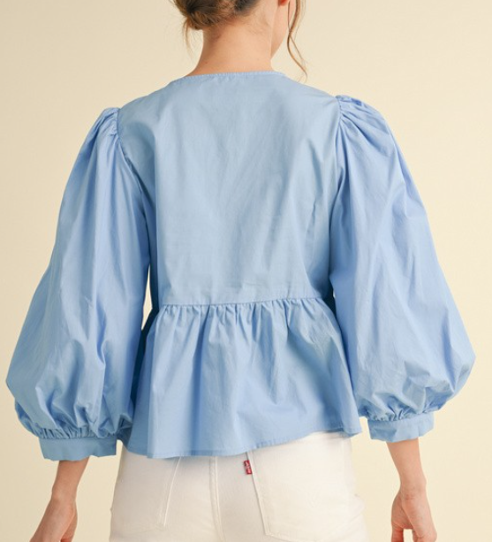 Sky Blue Peplum 3/4 Sleeve Top