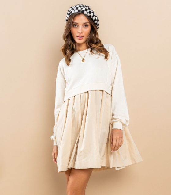 Stone Pleated Mini Dress