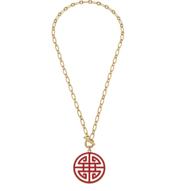 Tara Game Day Greek Keys Necklace - Crimson