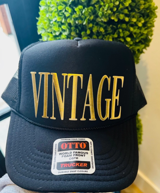 Vintage 3D Puff Metallic Gold Trucker Hat
