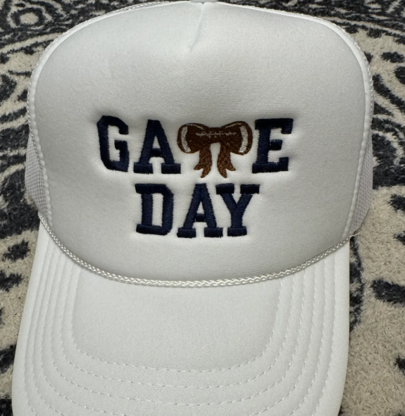 White & Navy Football Gameday Trucker Hat