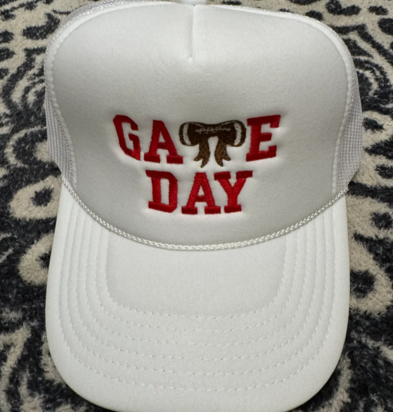 White & Red Football Gameday Trucker Hat