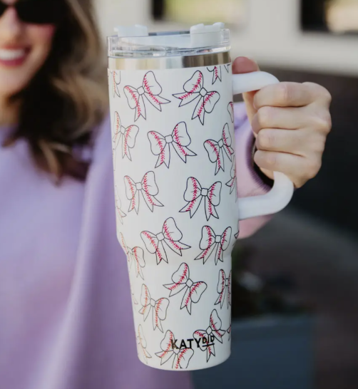 White Baseball Bow Tumbler