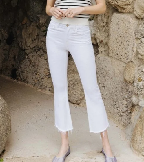 White High Rise Crop Flare Jeans