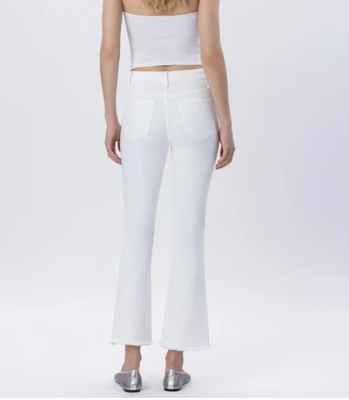 White High Rise Crop Flare Jeans