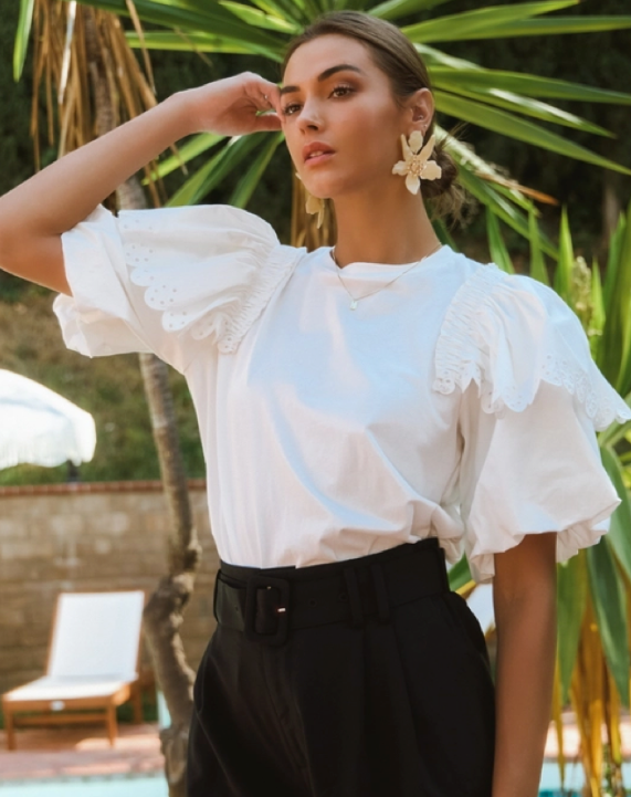 White Jersey T-Shirt With Bubble Sleeve